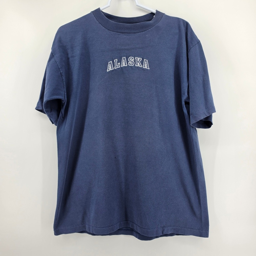 Vintage 90s Prairie Mountain Alaska Embroidered T Shirt Large Made in USA Single